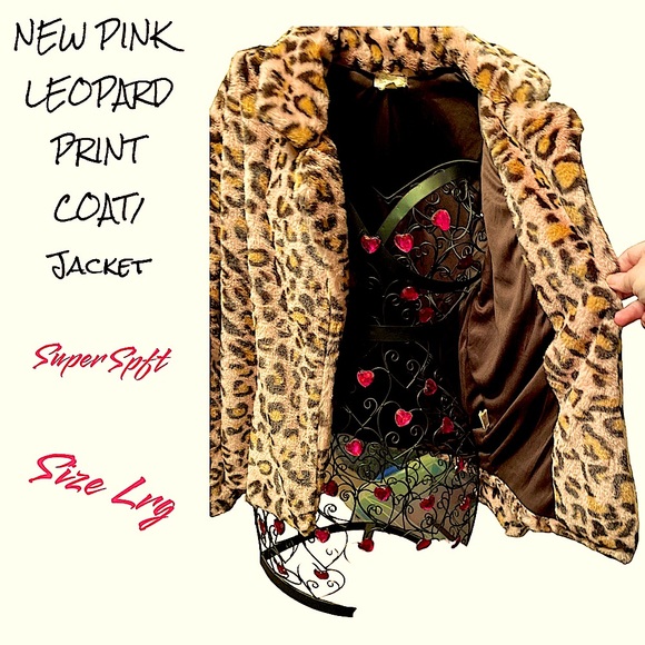 NEW LIGHT PINK LEOPARD PRINT COAT SOFT & COZY SZ LG OPEN CONCEPT & SILKY LINING - Picture 5 of 12